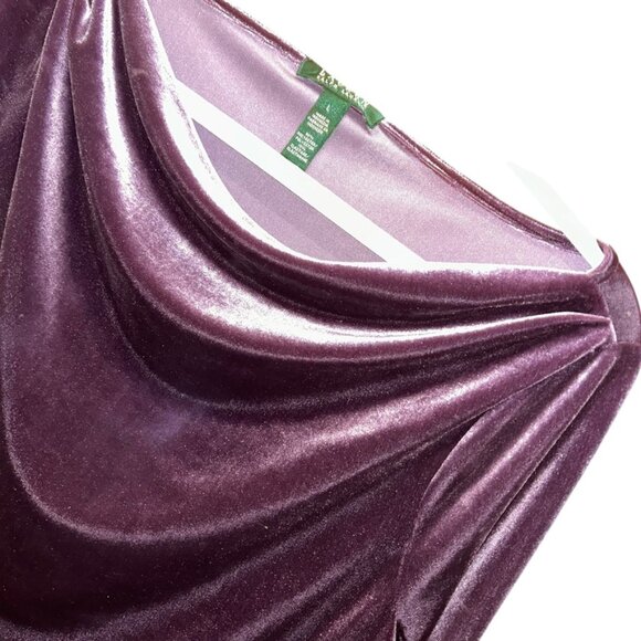 Ralph Lauren PLUM purple velvet drape neck top L - Picture 4 of 5